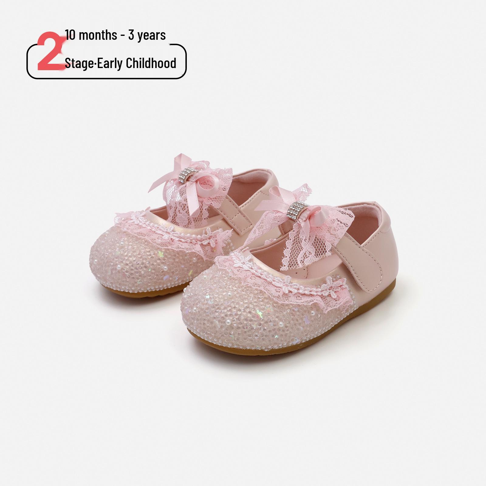 

Spring 2026 Girls First Walker Bow Princess Shoes - Soft Sole Leather, Fashionable & Versatile. Size 16/12.5cm Inner рожевий
