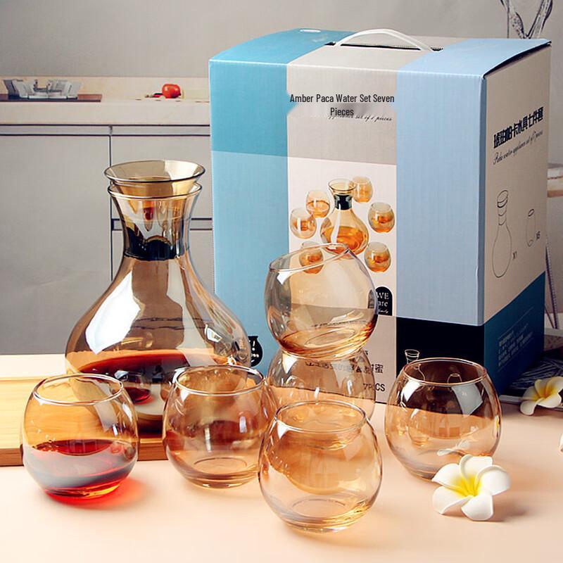Lu Fenglai Amber Heat-Resistant Glass Tea Set (7-Piece)
