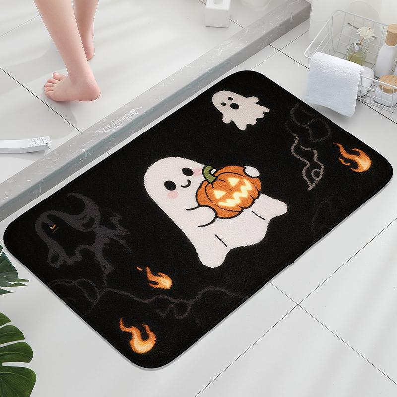 Tappetino da bagno con stampa zucca fantasma, tappetino assorbente per i piedi da vasca da bagno, piccolo tappeto per doccia, zerbino da bagno