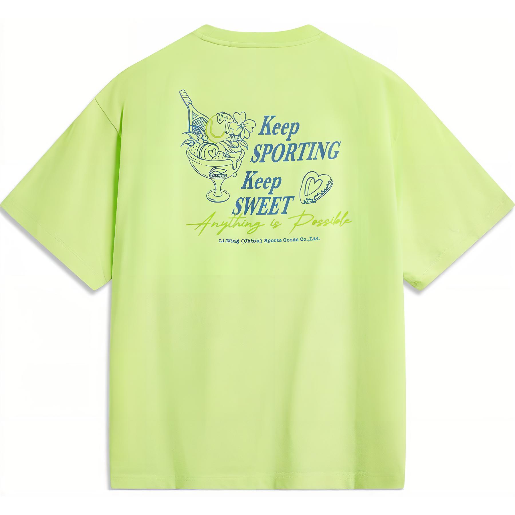 

Футболка Li Ning Sports Trend Series с круглым вырезом и принтом в виде буквы, удобная дышащая футболка с коротким рукавом, женские топы кисло-зеленого цвета AHSU522-4 S