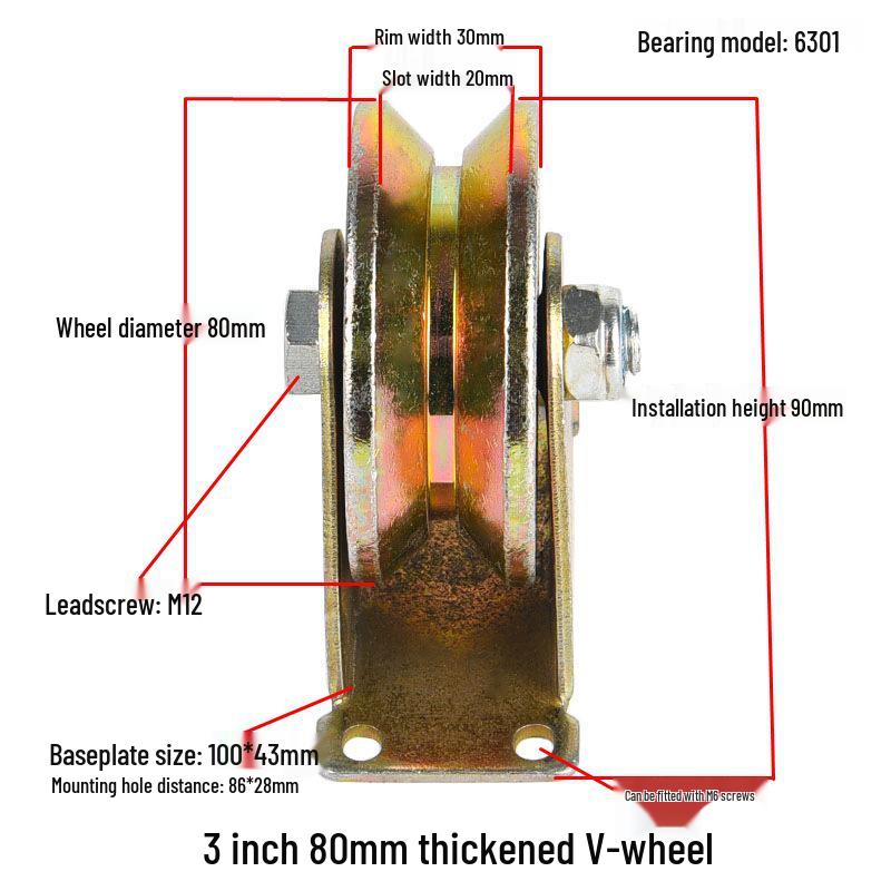 V, U, and H-Type Track Pulleys: Sliding Door V-Groove Wheels with Bracket