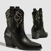 Winter Short Women's Boots High Heels Western Boots Embroidered Thread Thickened Thick Heel Platform Boots Women Shoes