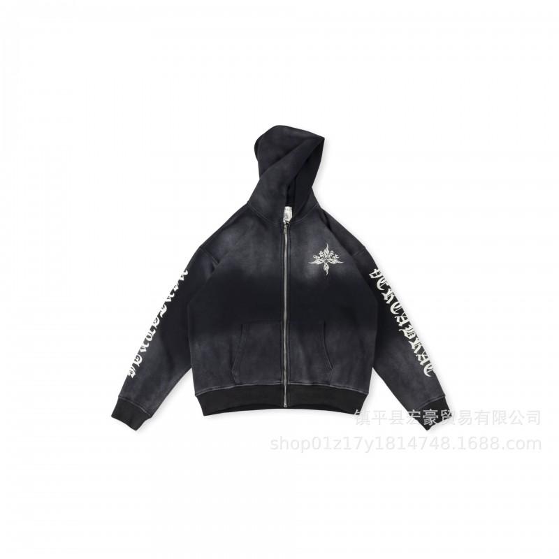 Unisex Distressed Hoodie Set With Letter Print Casual Cotton Tracksuit Fall Streetwear