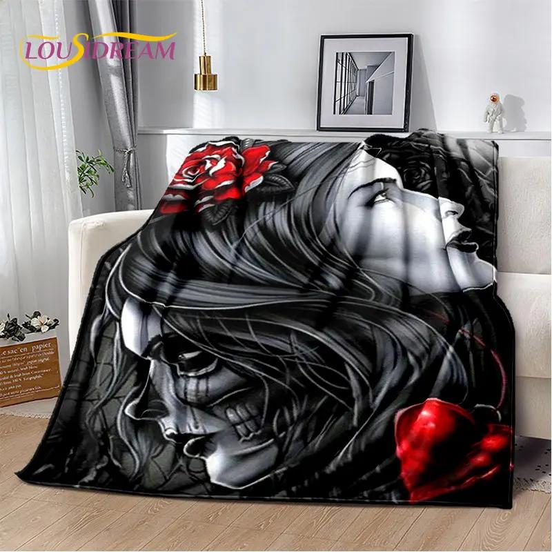 3D Gothic Horror Female Skull Dead Girl Soft Plush Blanket,Flannel Blanket Throw Blanket for Living Room Bedroom Bed Sofa Picnic
