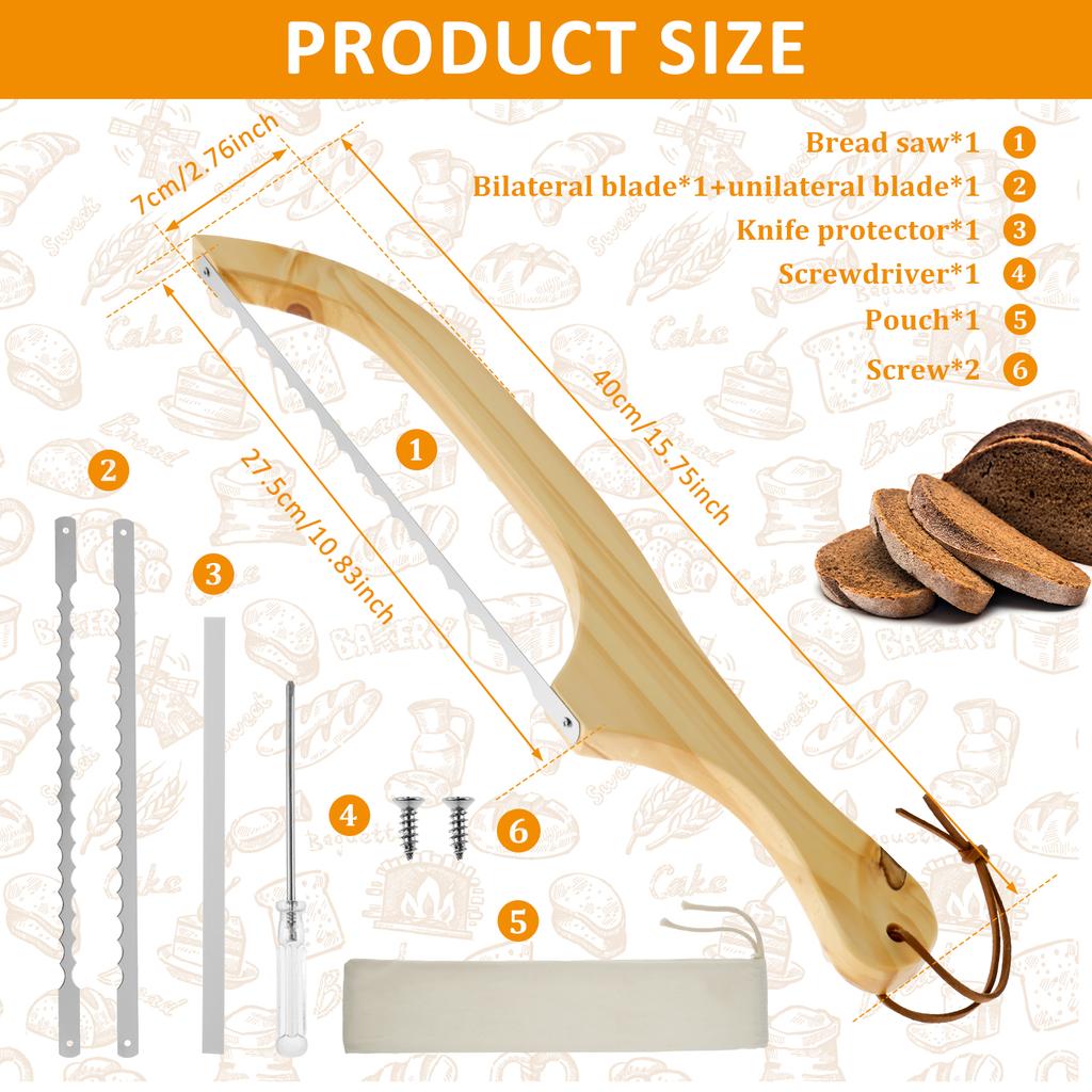 Bread Bow Cutter Serrated Bagel Cutter Stainless Steel Sourdough Bread Slicer Portable Bread Cutting Tool with Bamboo Handle