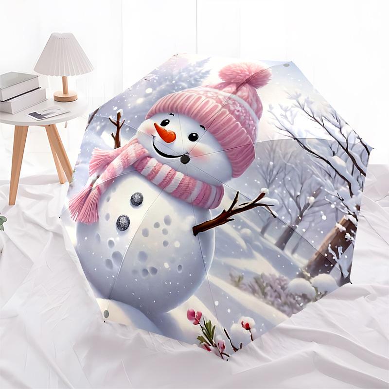 Snowman Winter Automatic Folding Umbrella Compact 8 Rib Design, Unique Style, Suitable for Everyday Outdoor Use, Perfect Gift for Friends an