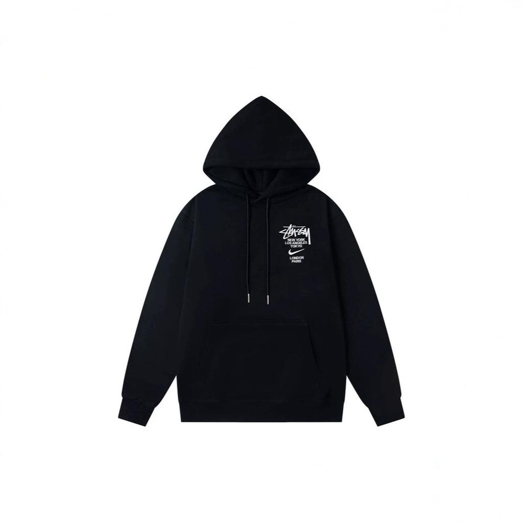 Cross-border Trendy Brand Stussy Solid Color Logo Letter Embroidery Casual Pullover Hooded Sweatshirt, Unisex
