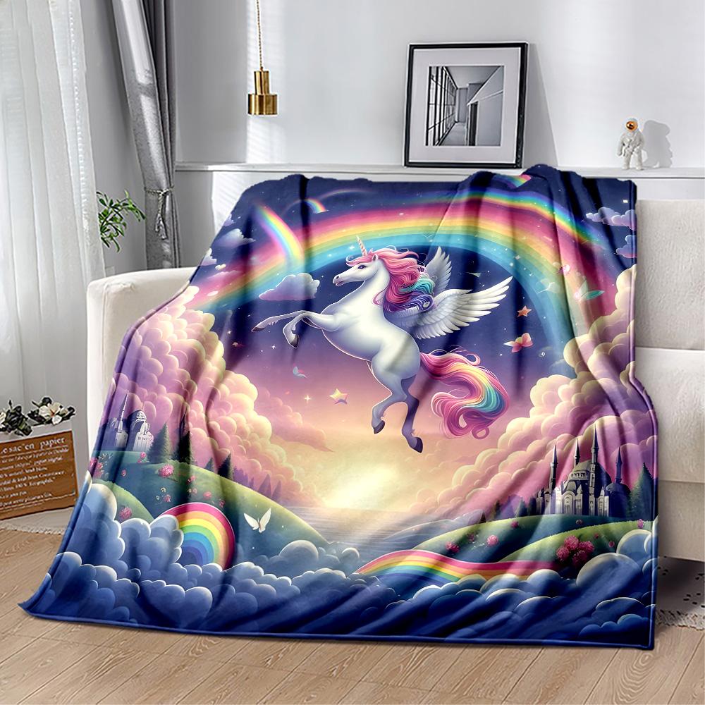 1pc Rainbow Unicorn Sky blanket Soft and Warm for Sofa Office Camping Travel Livingroom Great Gift for Friends and Family Comfortable
