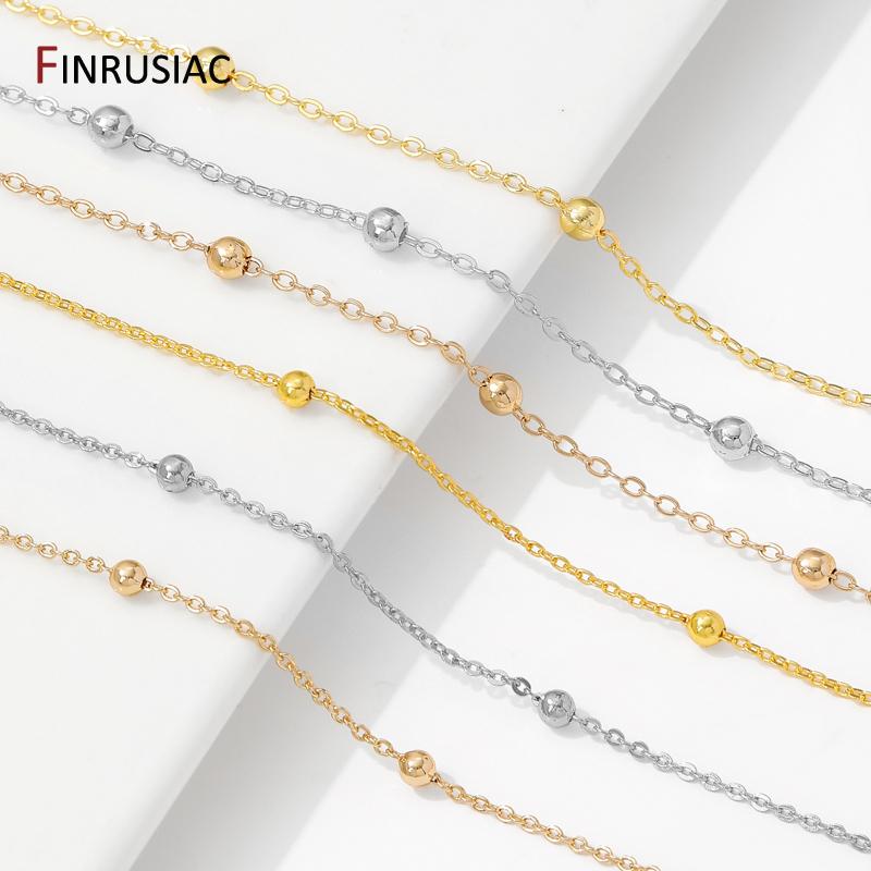 14/18K Gold Plated Brass Beads Chains,Women Necklace Bracelet Cable Link Ball Chain for DIY Jewelry Making Accessories Supplies