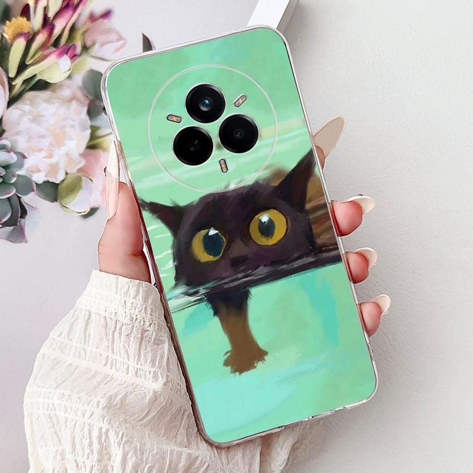 For Realme 14 Pro 14Pro+ Elegant Floral Cat Printed Phone Case For Realme 14 Pro Plus 14Pro 5G Soft Silicone TPU Cases