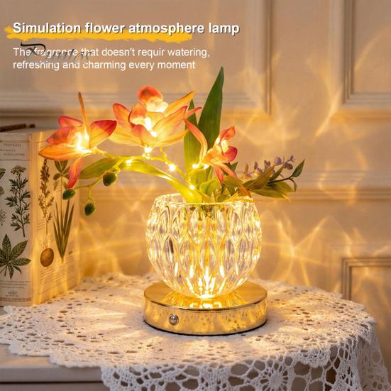 Berührungssteuerung Nachttischlampe Blume Tischlampe, 3 Farben Orchidee Nachtlicht, Wiederaufladbar Kabellos Dimmbar Künstlich Kreativ DIY Florale Leuchte LED mit