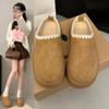 Women's Retro Lightweight and Comfortable Non-slip Heightening Winter Warm Plush Lining Non-slip Durable Casual Cotton One-step Half Slippers