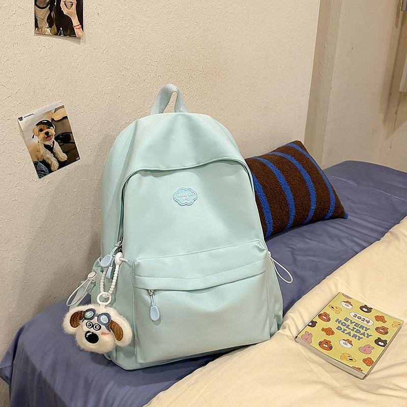 

High value simple schoolbag female cute junior high school college student computer backpack lightweight large capacity high school student backpack single bag зелений