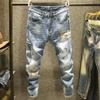 Jeans pour hommes, jeans droits, jeans délavés, vêtements vintage, jeans décontractés, jeans déchirés et rapiécés