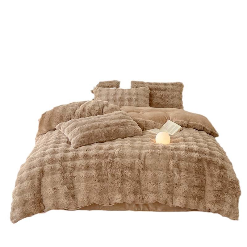 Class A Rabbit Hair Velvet Winter 4-Piece Bedding Set - Thickened Warm Coral Velvet Flannel.