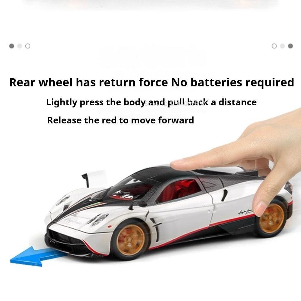 1:24 Huayra Senna Toy Car Spray Supercar Models Metal Diecast Doors Opened Front Wheel Steering Shock Absorption for Kids Gifts