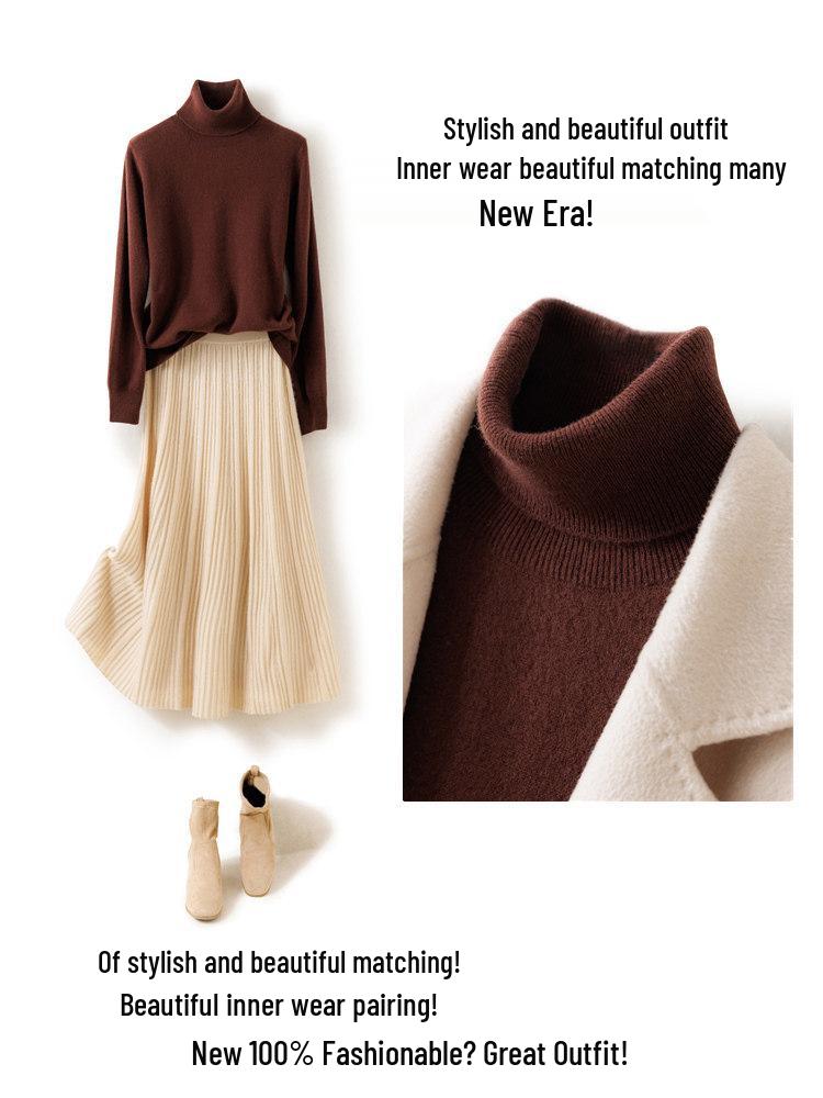 Women's 2026 Cashmere Knit High Neck Sweater - Autumn/Winter Short Top
