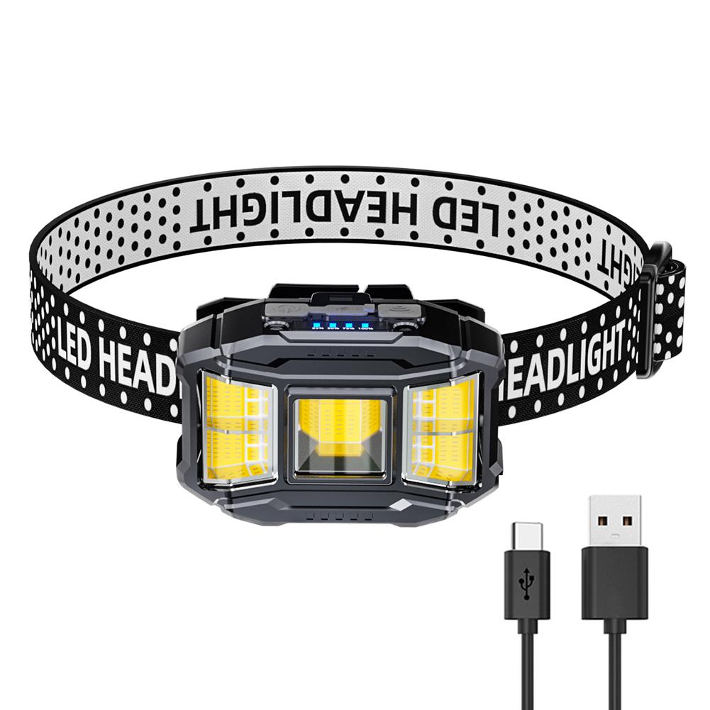 COB LED Strong Light Headlight Motion Sensor Head Mounted Flashlight Power Display Camping Head Light for Outdoor Night Fishing