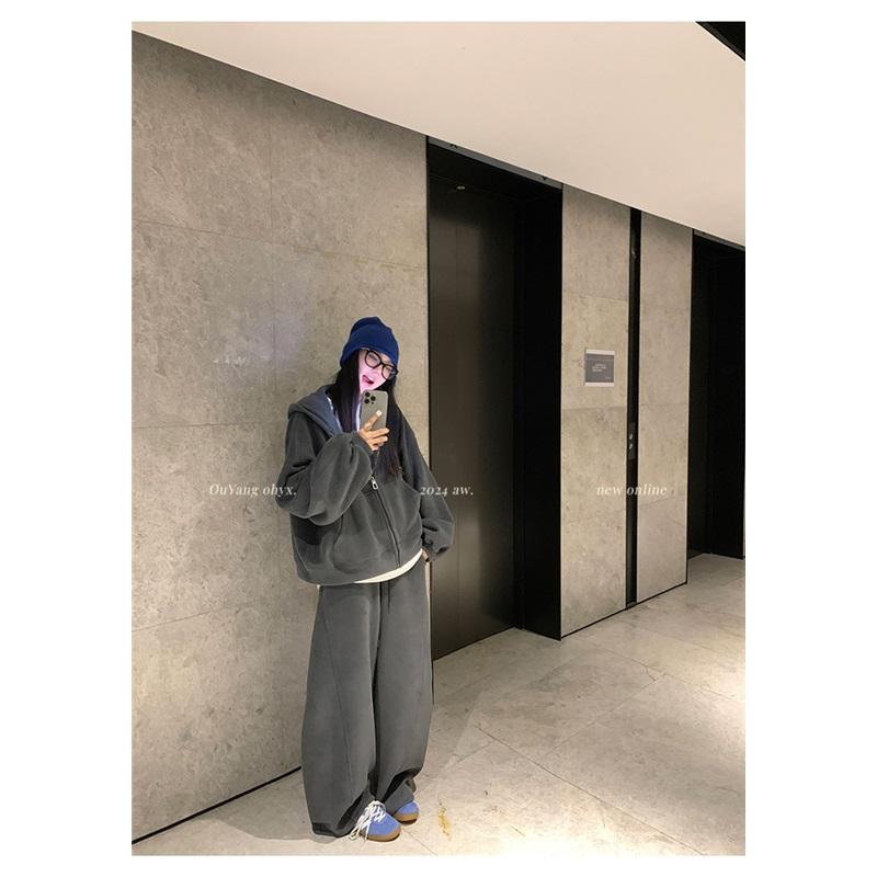 Women's Hooded Sweatshirt Wide Leg Pants Sports Suit Loose Fit