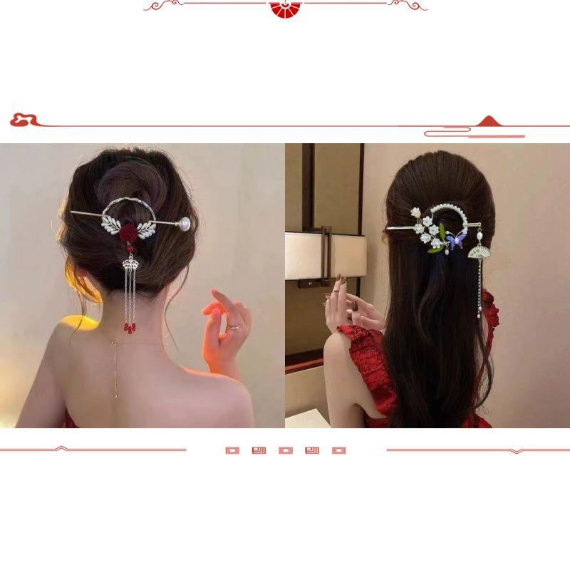 Chinese Style New Headwear Floral Hair Sticks for Women Tassel Hairpin Modern Hanfu Style Hair Clip Female Hair Accessories