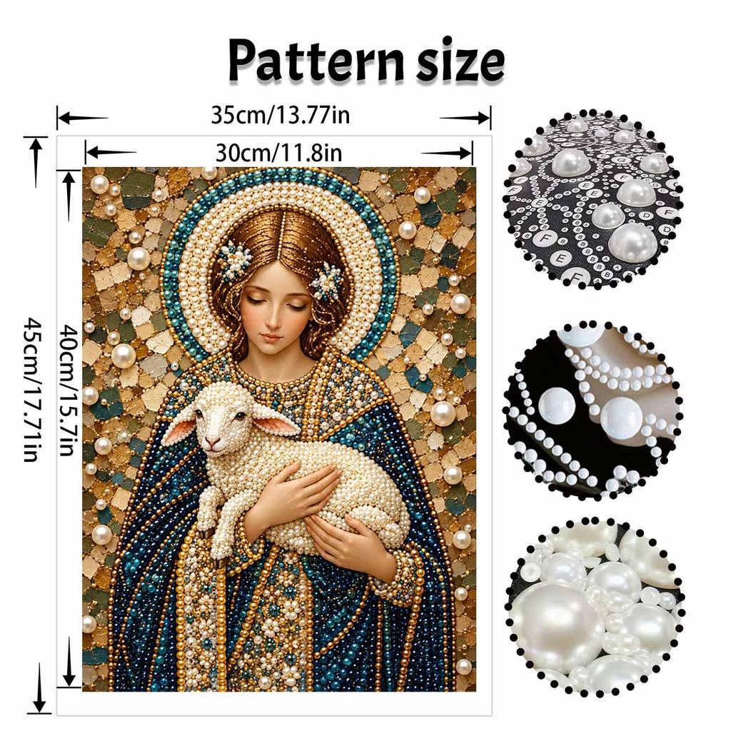 DIY 3D Pearl Diamond Painting Art Set Virgin Mary and Lamb Home Decor Art Set Wall Art