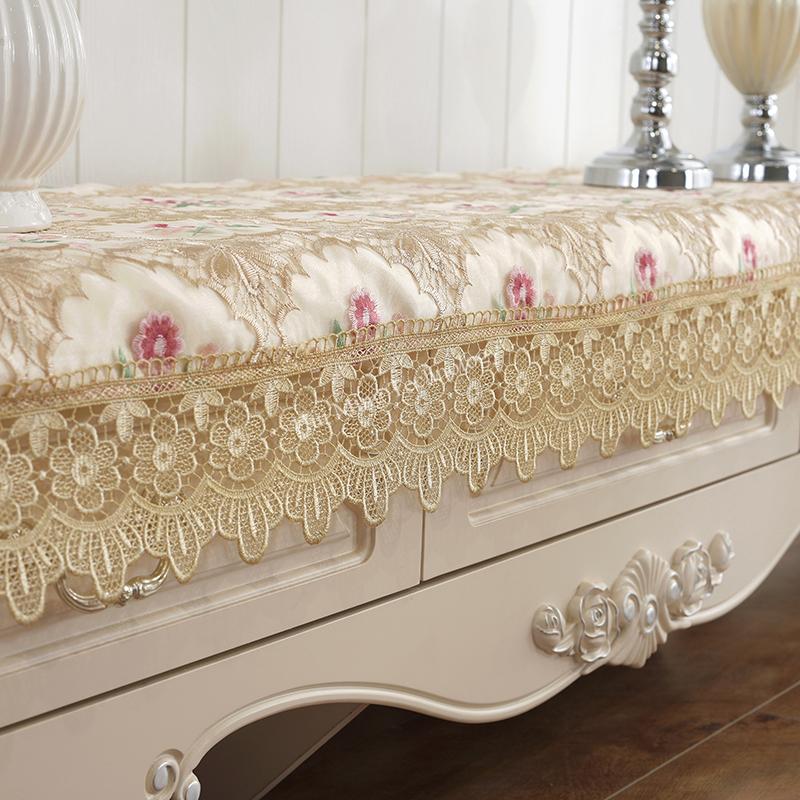 

Europe Embroidered Tablecloth Double Layer Red Flower Lace Dining Table Cover TV Cabinet Desk Mat Fabric 65X65cm Square