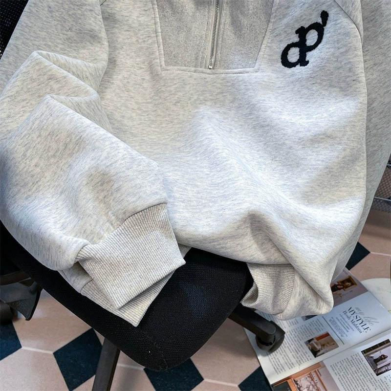 Sweatshirt Women's Autumn Solid Color Casual Daily Sweatshirt Gray Half Zipper Sports Long Sleeve Top