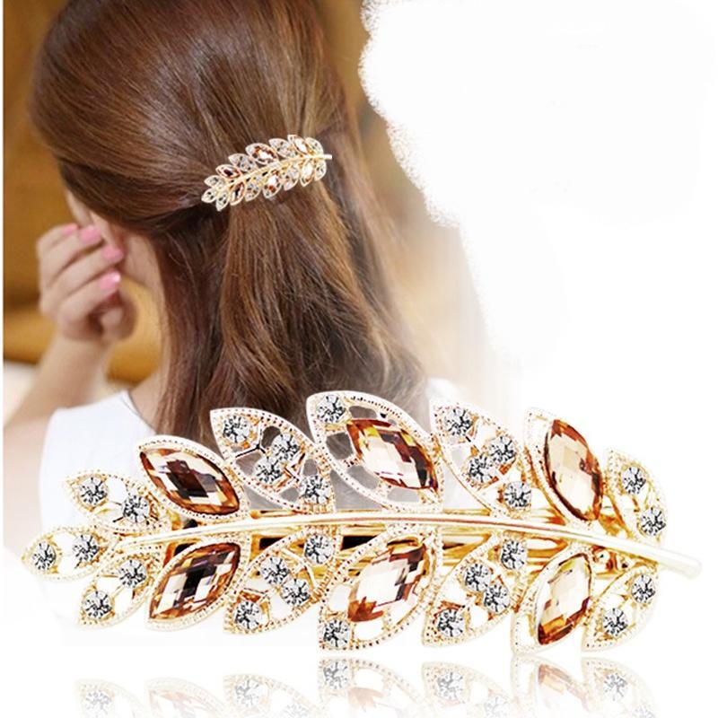 Women Girls Elegant Leaf Crystal Rhinestone Barrette Hairpin Hair Clip Jewelry O Women Girls Elegant Leaf Crystal Rhinestone Barrette Hairpin Hair Clip Jewelry O