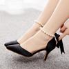 7cm Mid-heel Sandals Thin Heel Rhinestone Beaded Sandals Imitation Silk Wedding Banquet Dress Shoes Pointed Sandals Women