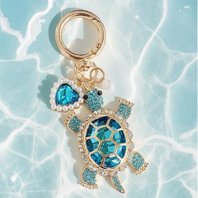 New Creative Color Set Rhinestone Ocean Turtle Keychain Love Pendant Exquisite Hanging Decoration