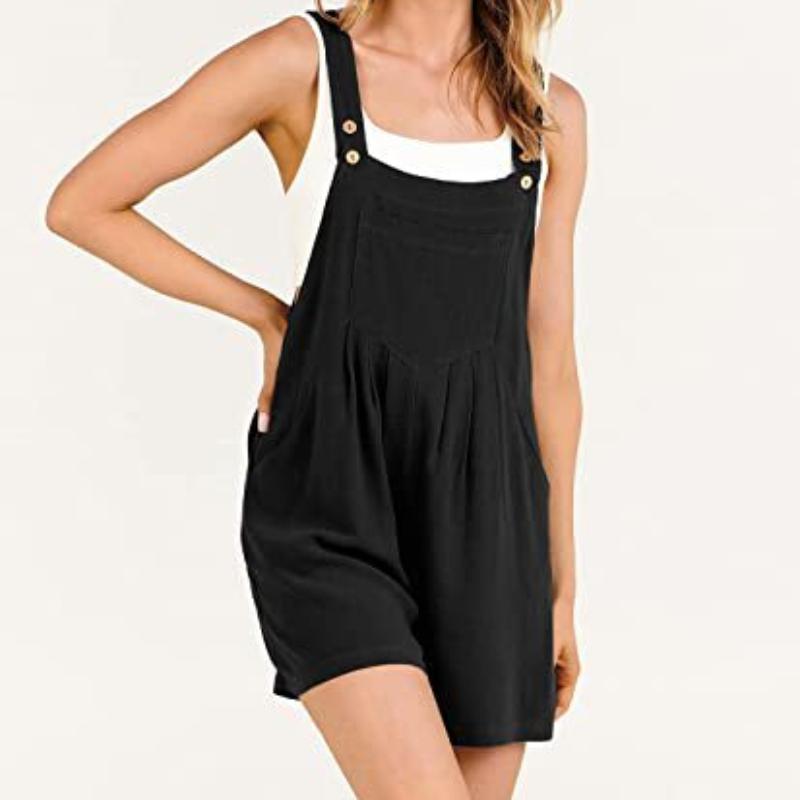 Salopette Corta da Donna Estiva Casual con Bretelle Regolabili Larga in Lino Salopette Corta Jumpsuit Rompers