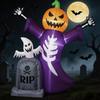 Zucca gonfiabile da 1,8 m per Halloween, Mietitore con testa, Luce LED, Decorazione da esterno per giardino, Scheletro gonfiabile, Lapide, Accessorio per festa cimitero