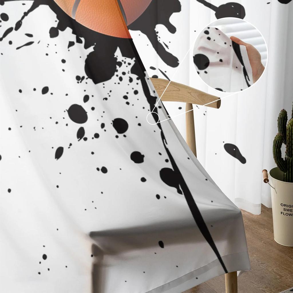 Ink Splash Basketball Sport Sheer Curtains Window Tulle Curtains For Living Room Bedroom For Kitchen Veiling Curtains Decoration