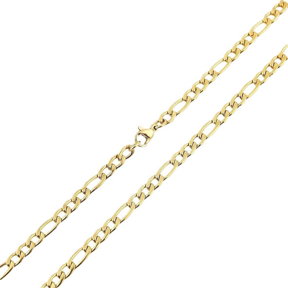 Unisex European Figaro Necklace - 3MM Stainless Steel Gold-Layered Chain