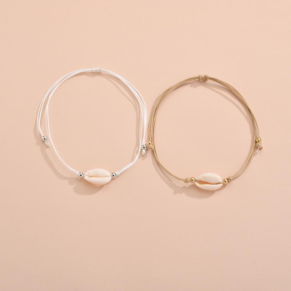2-piece beach style handmade woven seashell adjustable women's anklet