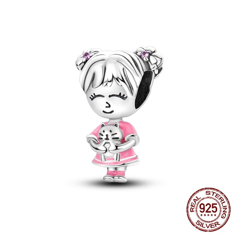 925 sterling copper boys and girls lovers pendant charms Fit 4MM hole diameter bracelet charm beads necklace Diy female Zircon