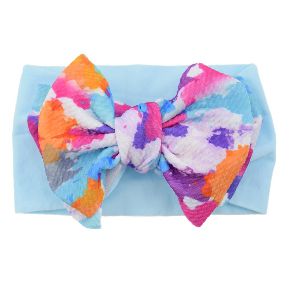 Children'S Printed Large Bow Nylon Headband Soft Elastic Hair Accessories Baby Headgear Baby Stockings Headband