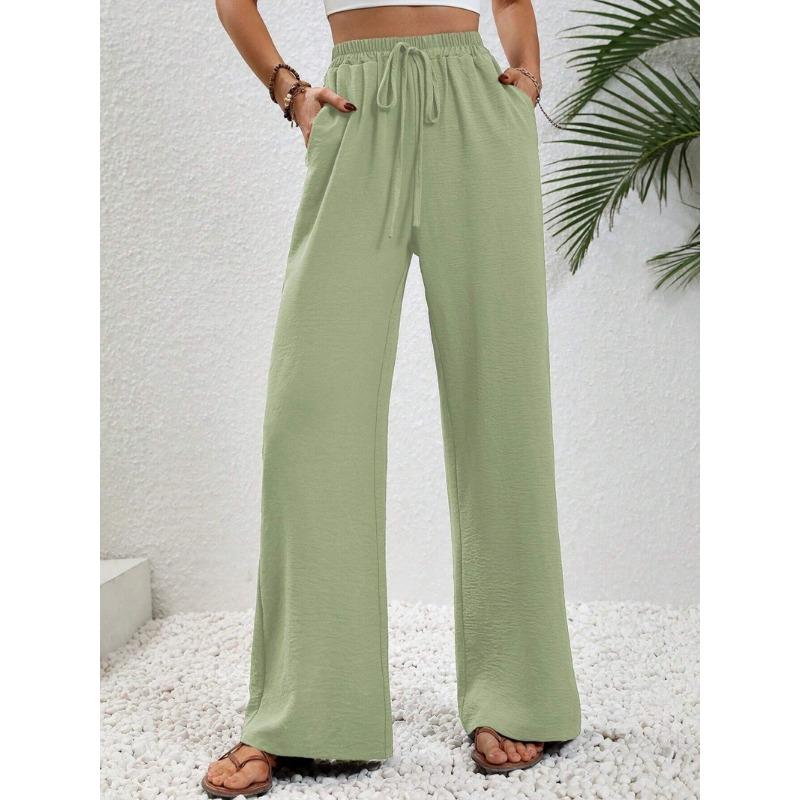 Dámské kalhotové módní jednobarevné kalhoty s elastickým pasem se širokými nohavicemi pro volný čas