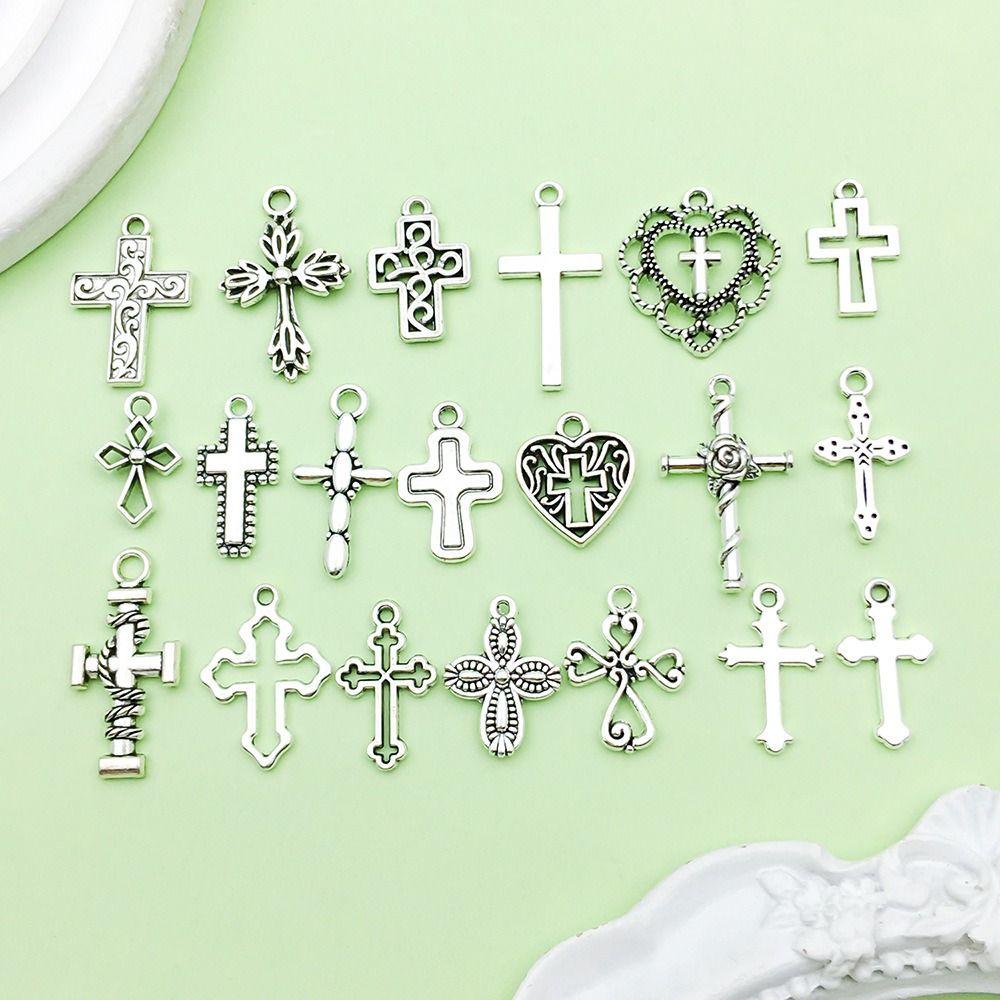 20Pcs Vintage DIY Bracelets Jewelry Making Materials Handmade Handcrafts Cross Charms Alloy Retro Pendants Earrings
