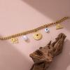 Golden Tone Stainless Steel Evil Eye Charm Bracelet with Freshwater Pearl for Women