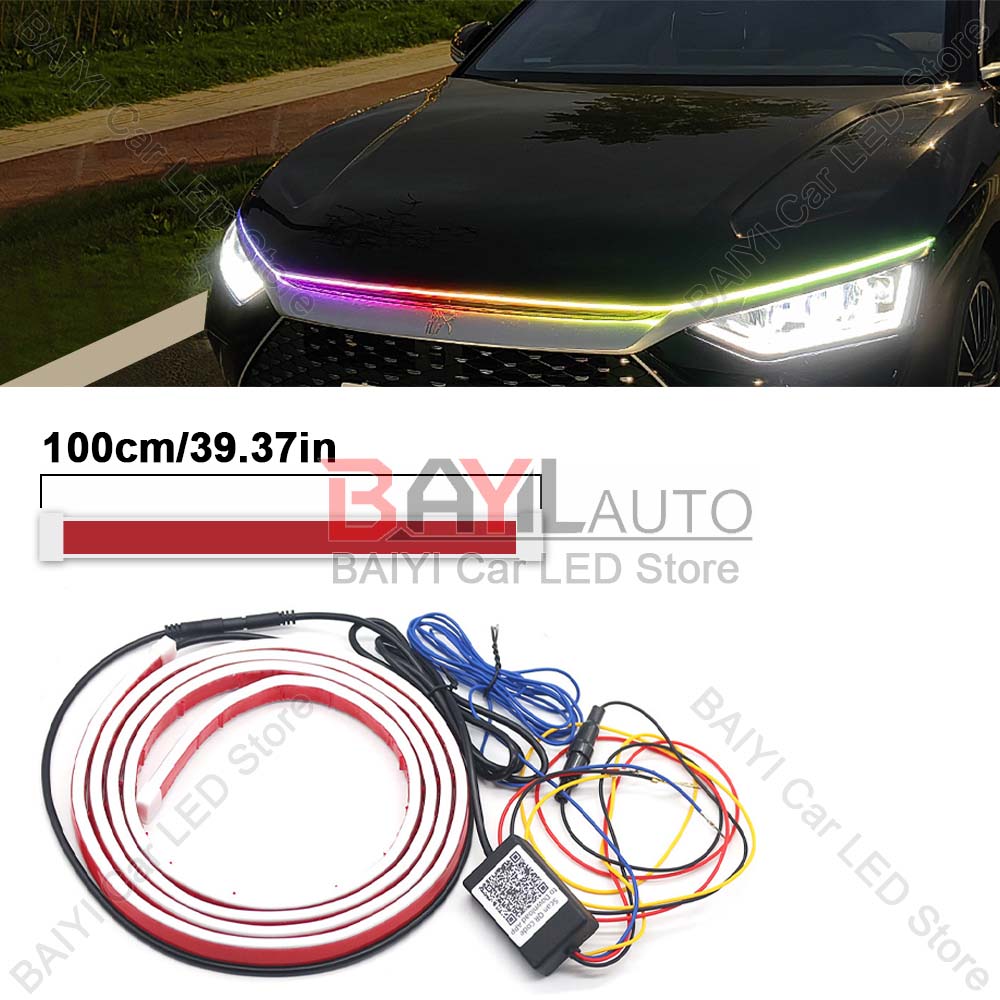 Car daytime running lights, Dynamic signal light with steering, For Car hood decor, APP control RGB waterproof LED neon strip 1.0m -(APP)