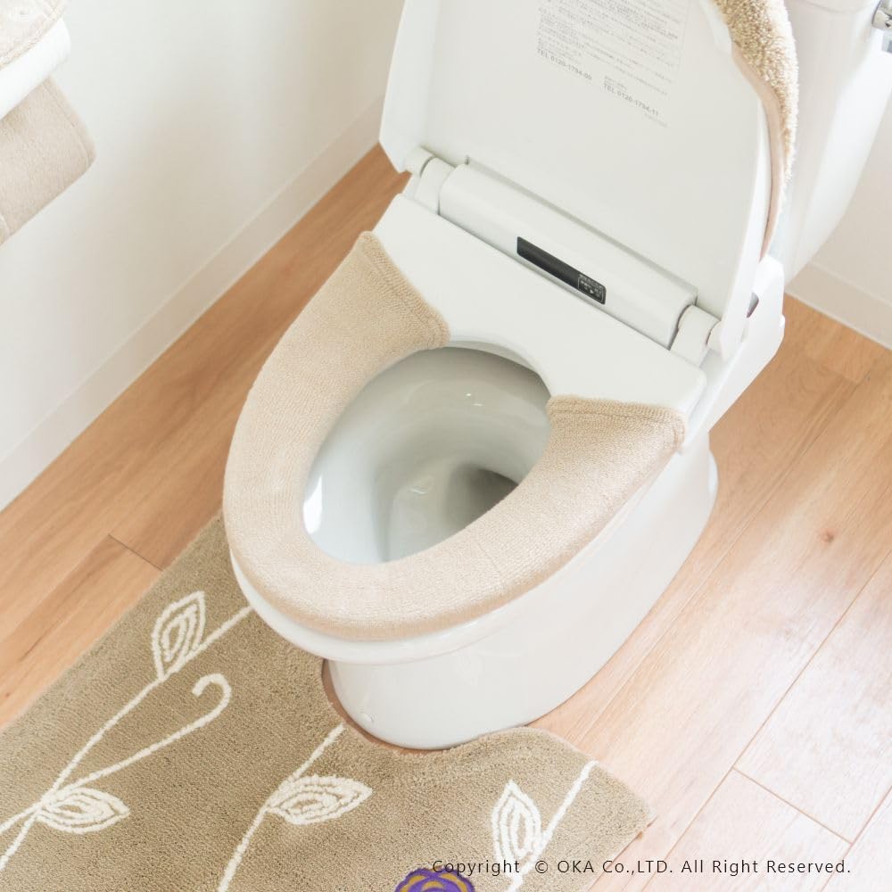 OKA Etoff Toilet Seat for Heated Toilet Seats Water Scandinavian Cover, Beige, (Warm Cleaning, Thick, Washable, Stylish, Wide, Design)