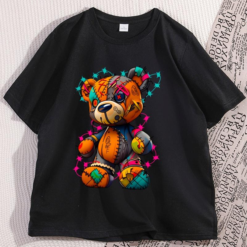Tattered Teddy Bear T Shirt Printed Cotton Graphic T Shirts Cool Streetwear Men Women Tshirt Loose Round Neck Breathable Tops