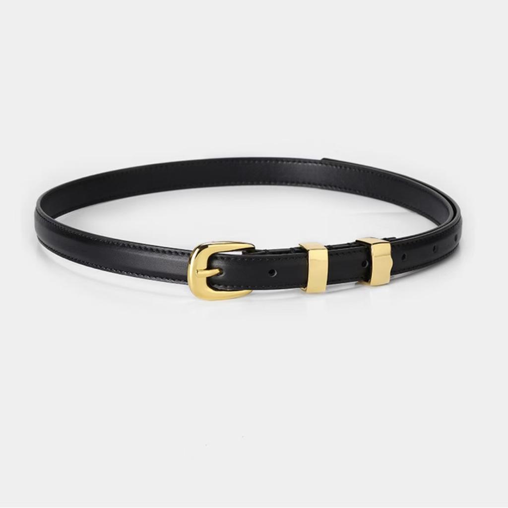 Belt Women's Genuine Leather Fashion Versatile Belt Women's Decorative High Grade Jeans with Thin Korean Style Fashion Black