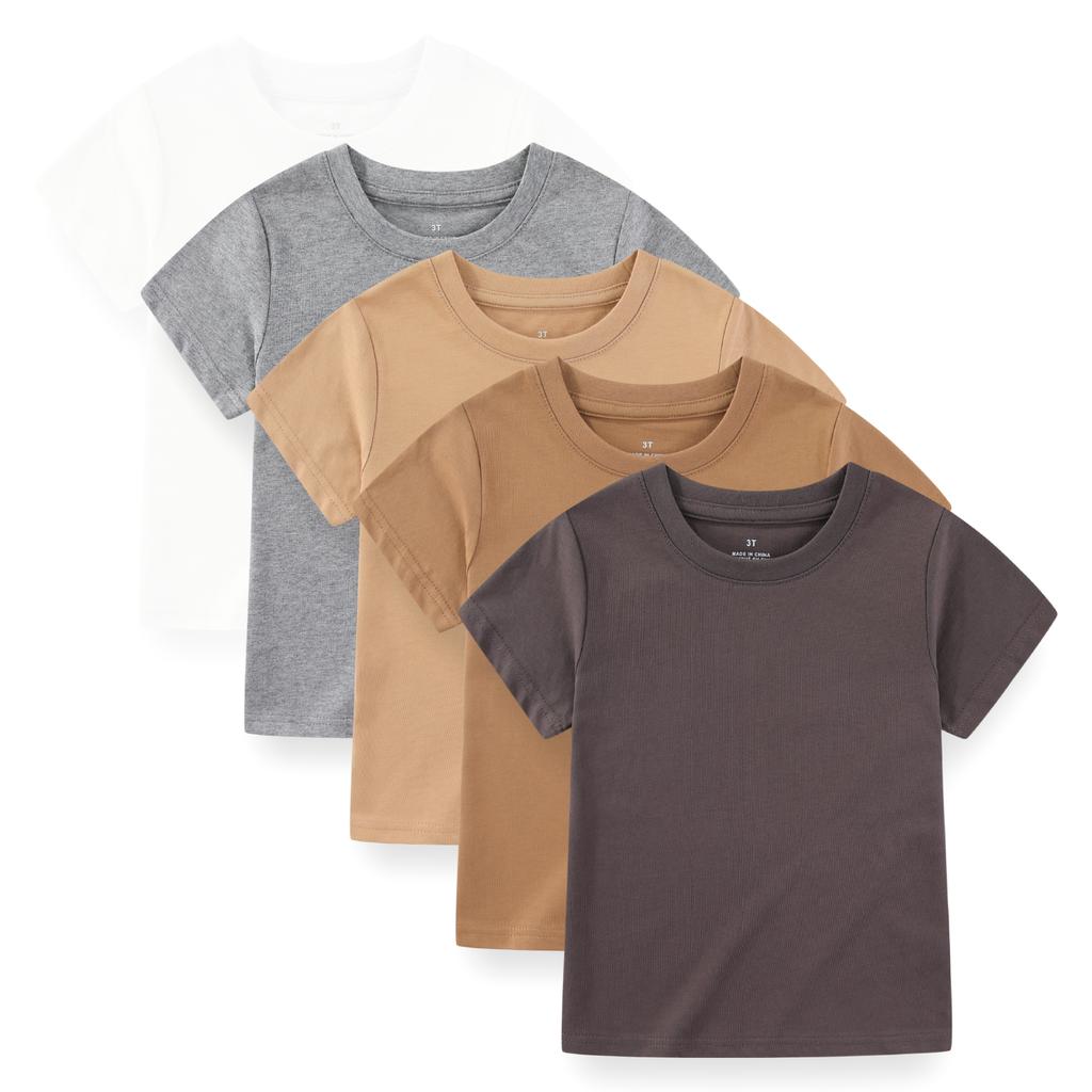 KIDDIEZOOM 5 Pcs Fashionable and Comfortable Short Sleeved T-shirt for Infants and Young Children, Boys and Girls, 100% Pure Cotton Newborn Clothing