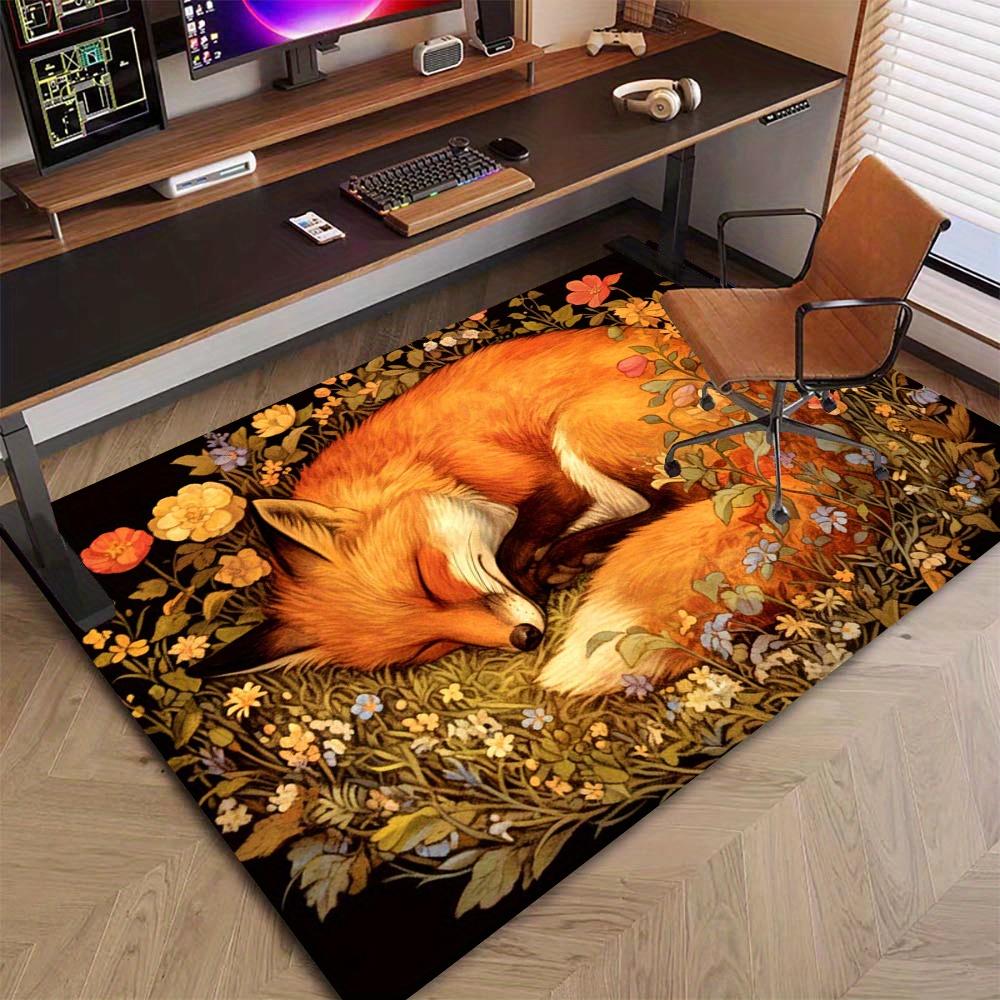 Lebhaftes Fuchs-Blumenmuster Teppich Weicher Rutschfester Teppich für Wohnzimmer Schlafzimmer Heimdekoration Innenbodenmatte
