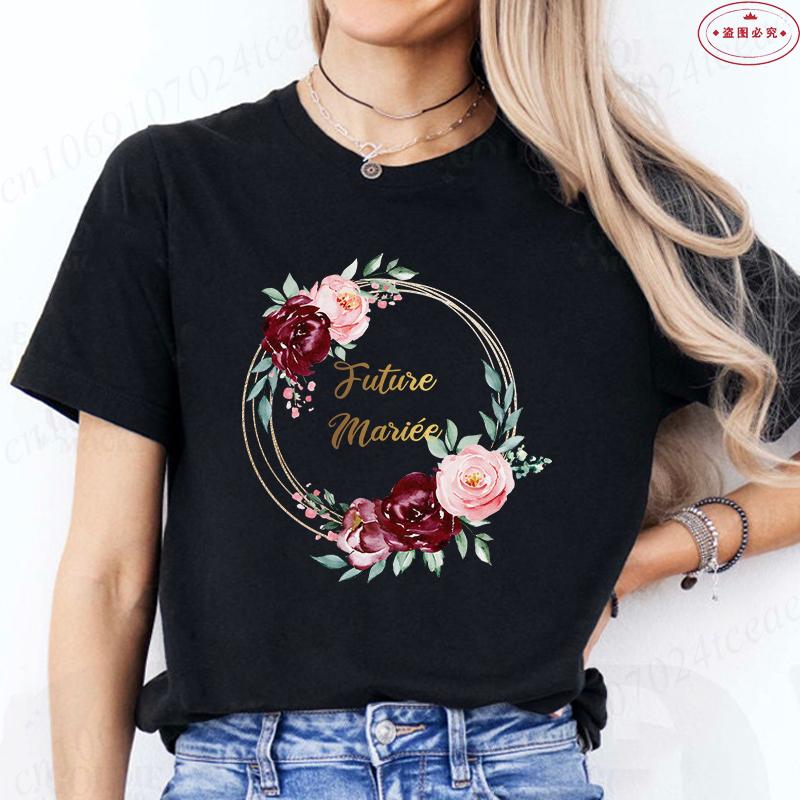 Französische Mädchen Hochzeit Team Braut T-Shirt Junggesellinnenabschied Tops für Frauen Kleidung Kurzärmelig Brautkranz Evjf T-Shirts