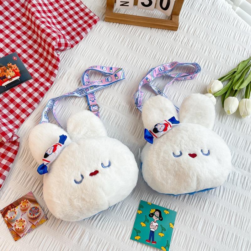 Delicious White Rabbit Peach Creamy Plush Messenger Bag New Girl Shoulder Storage Bag