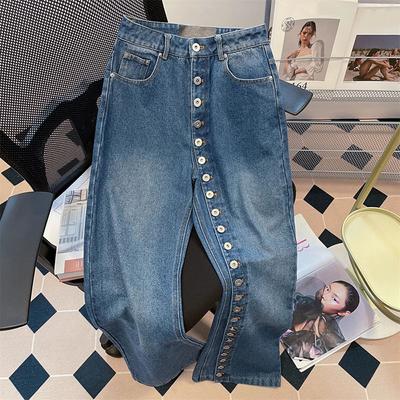 Vintage Stijl Chic Knopen Rechte Jeans Dames Hoge Taille Casual Wijde Pijp Denim Broek Vrouwen Casual Broek