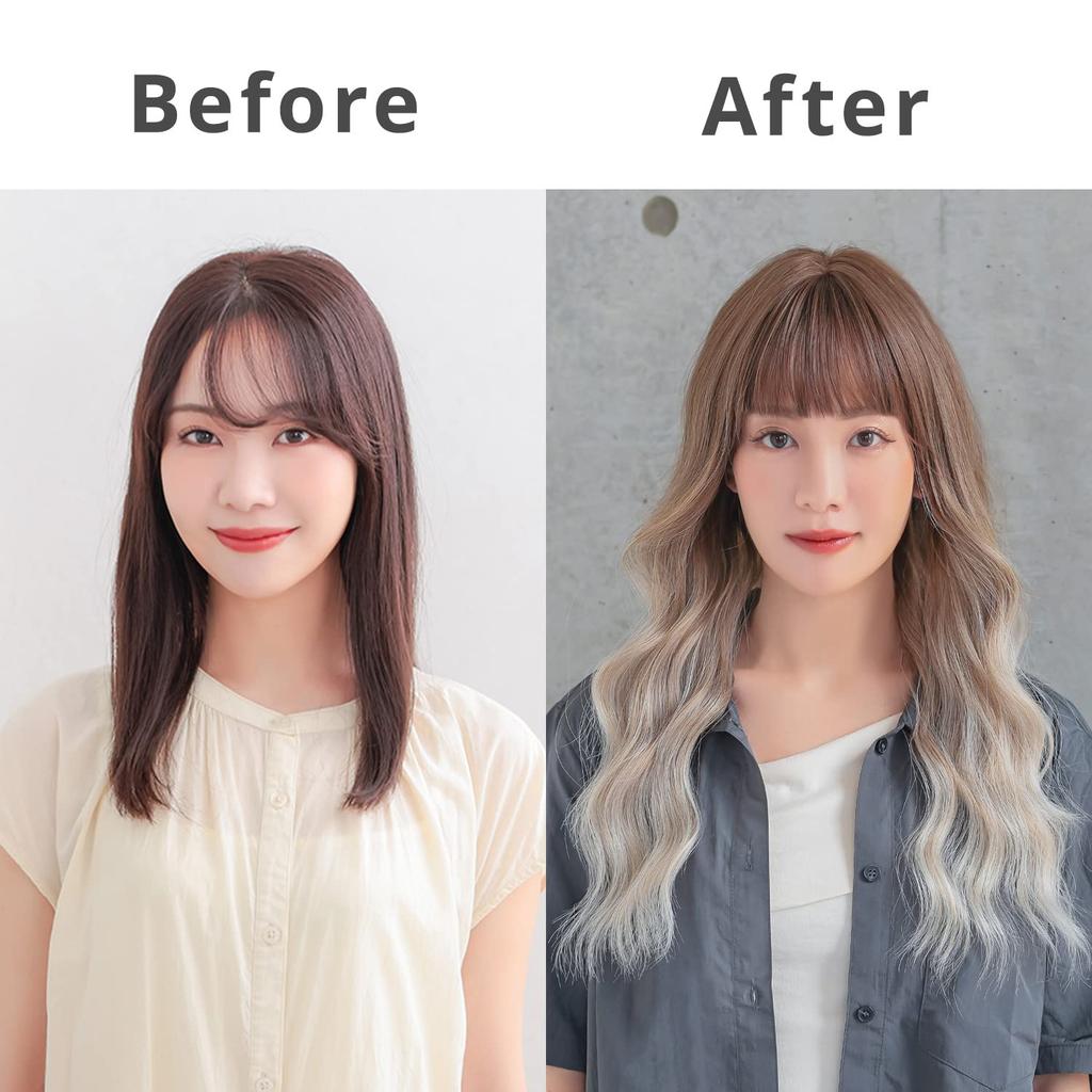 AQUADOLL Peruca Longa, Ondulada para Fora, Ondulada, Peruca Completa, Tamanho Livre, SMBxIWT. Castanho Fumado x Branco Gelo (wg333SMBxIWT)